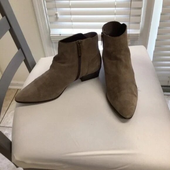 Aquatalia Ankle Boots Tan-Beige Low-Heel Booties Suede US 8 - Picture 3 of 7